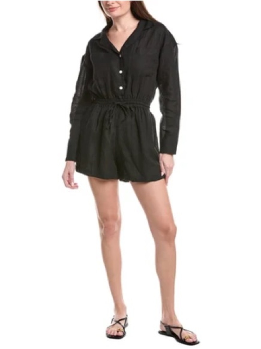 Standard James Perse Standard Black 100% Linen Long Sleeve Romper Size 3 Large